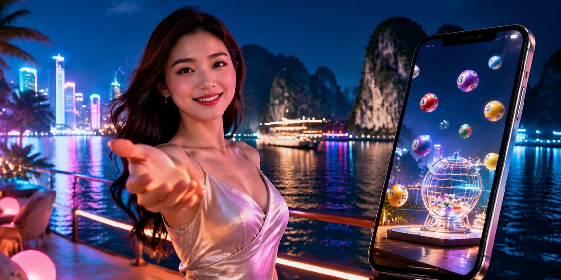 Bối cảnh Hạ Long với ánh neon minh họa bảng thuật ngữ và con số giải trí