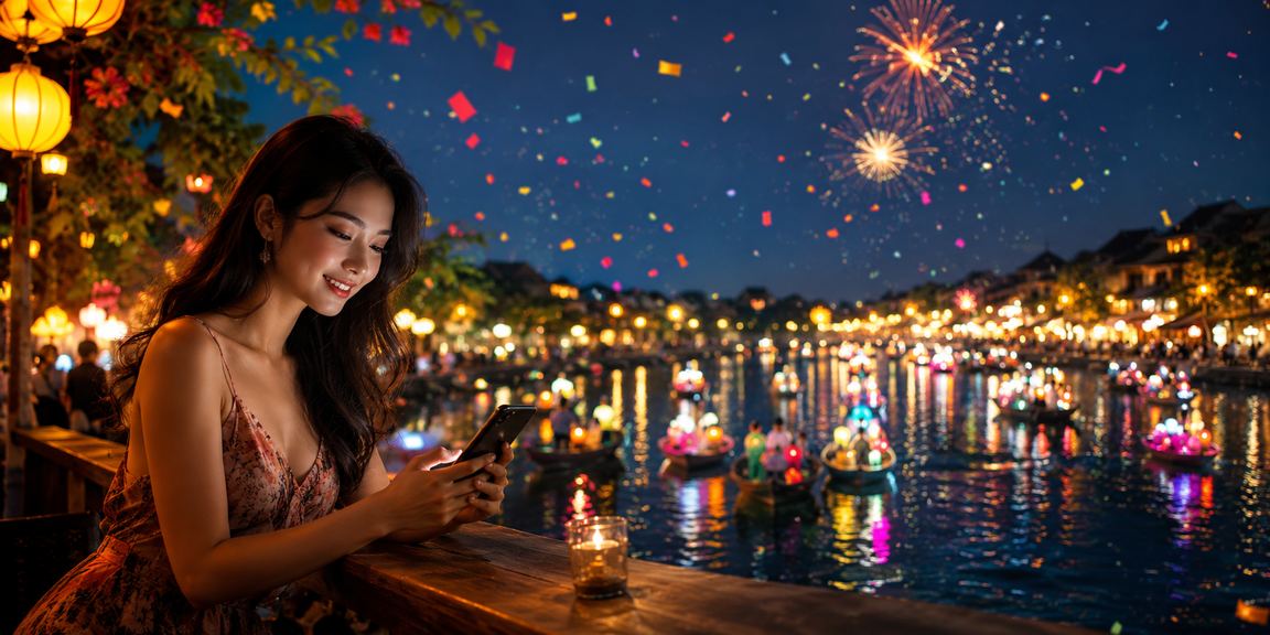 Người dùng Việt trải nghiệm casino di động trong quán cà phê tại Hội An
